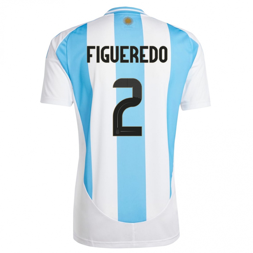 Kids Football Argentina Leandro Figueredo #2 White Blue Home Jersey 24-26 T-Shirt Canada