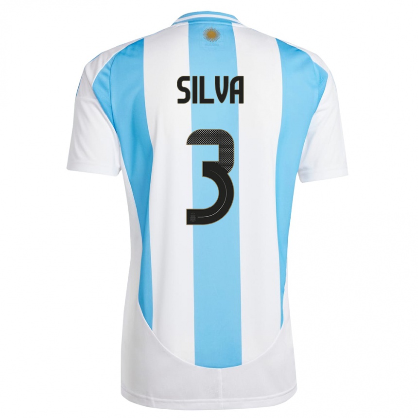 Kids Football Argentina Tomas Silva #3 White Blue Home Jersey 24-26 T-Shirt Canada