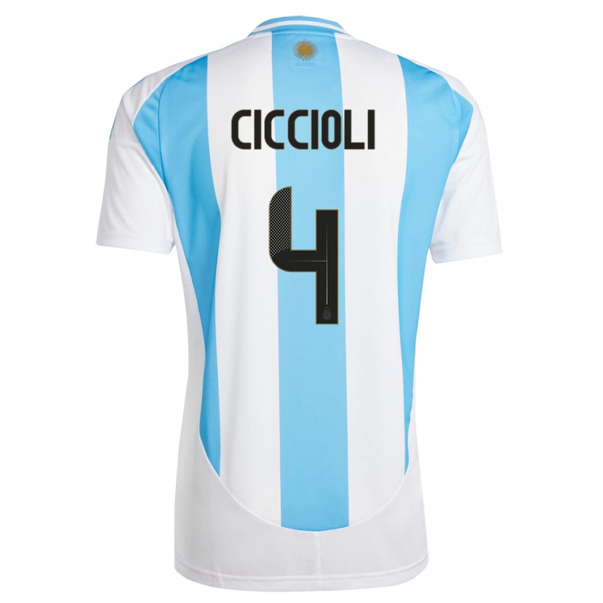 Kids Football Argentina Ulises Ciccioli #4 White Blue Home Jersey 24-26 T-Shirt Canada