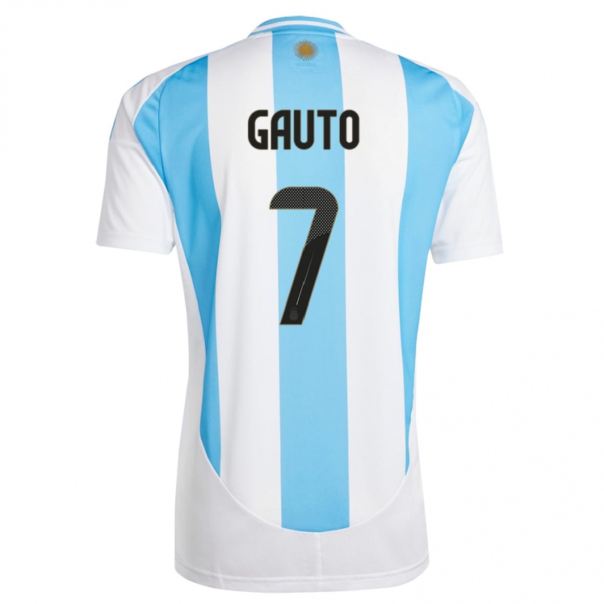 Kids Football Argentina Juan Gauto #7 White Blue Home Jersey 24-26 T-Shirt Canada