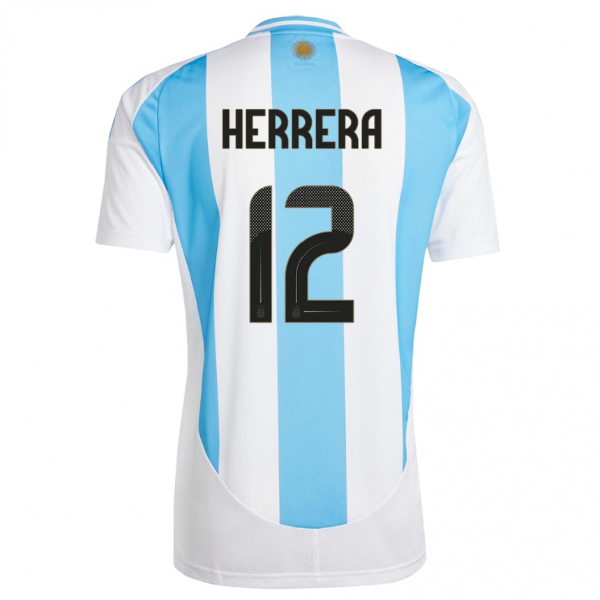 Kids Football Argentina Franco Herrera #12 White Blue Home Jersey 24-26 T-Shirt Canada