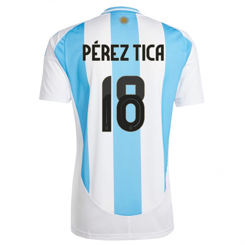 Kids Football Argentina Jeremias Perez Tica #18 White Blue Home Jersey 24-26 T-Shirt Canada