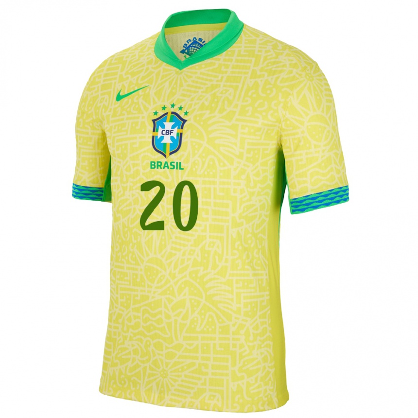 Kids Football Brazil Vinicius Junior #20 Yellow Home Jersey 24-26 T-Shirt Canada