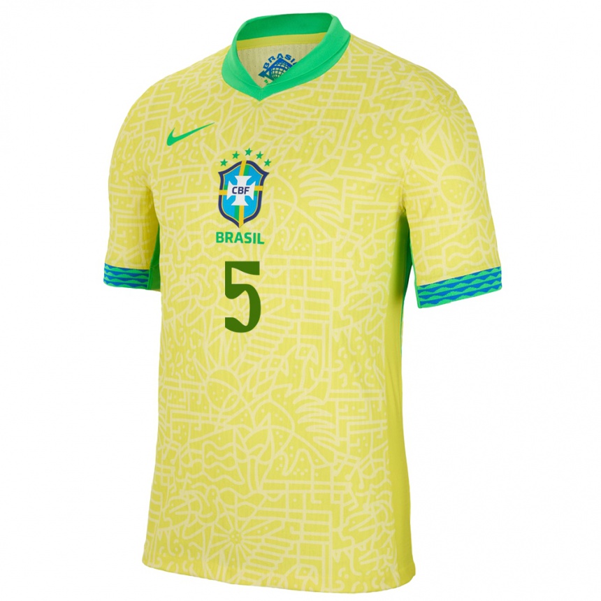 Kids Football Brazil Yaya #5 Yellow Home Jersey 24-26 T-Shirt Canada