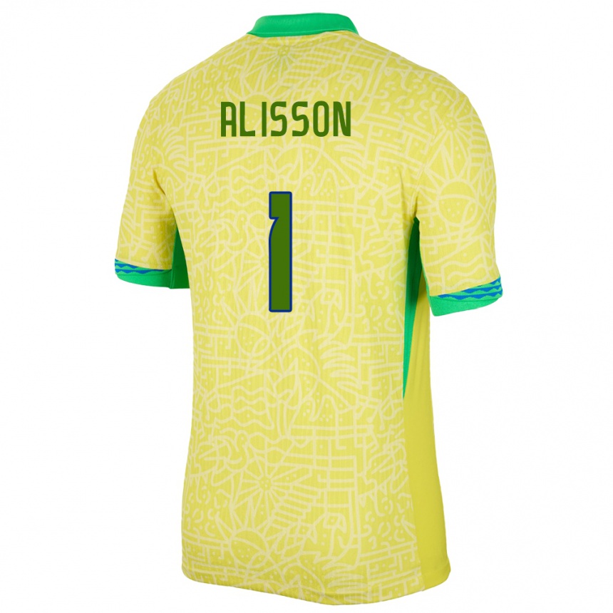 Kids Football Brazil Alisson #1 Yellow Home Jersey 24-26 T-Shirt Canada