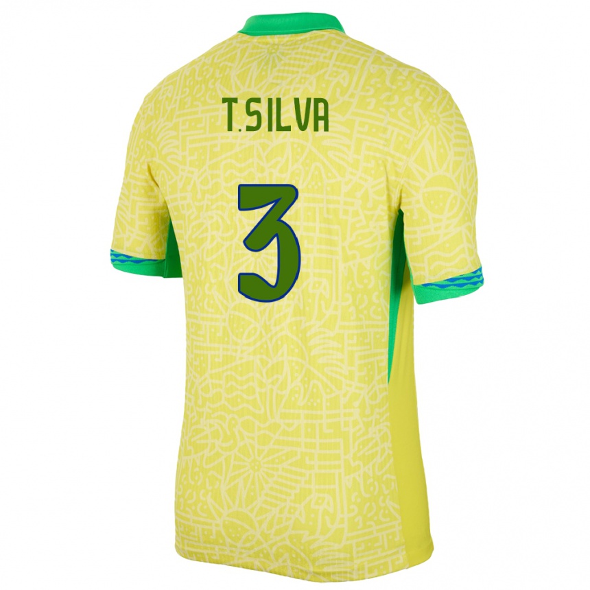 Kids Football Brazil Thiago Silva #3 Yellow Home Jersey 24-26 T-Shirt Canada