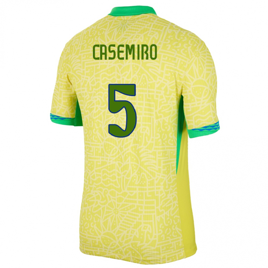 Kids Football Brazil Casemiro #5 Yellow Home Jersey 24-26 T-Shirt Canada