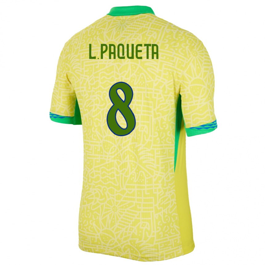 Kids Football Brazil Lucas Paqueta #8 Yellow Home Jersey 24-26 T-Shirt Canada