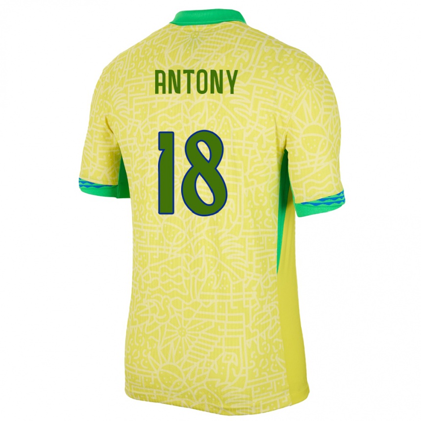 Kids Football Brazil Antony #18 Yellow Home Jersey 24-26 T-Shirt Canada