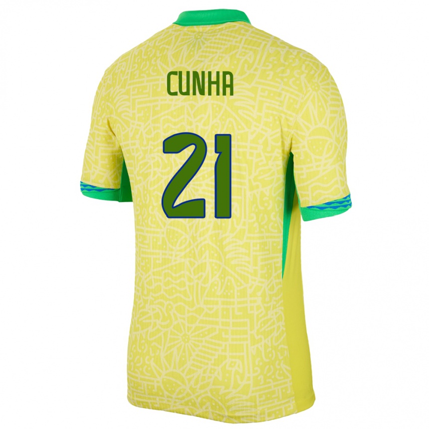 Kids Football Brazil Matheus Cunha #21 Yellow Home Jersey 24-26 T-Shirt Canada