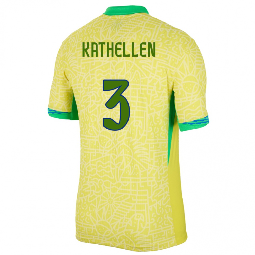 Kids Football Brazil Kathellen #3 Yellow Home Jersey 24-26 T-Shirt Canada