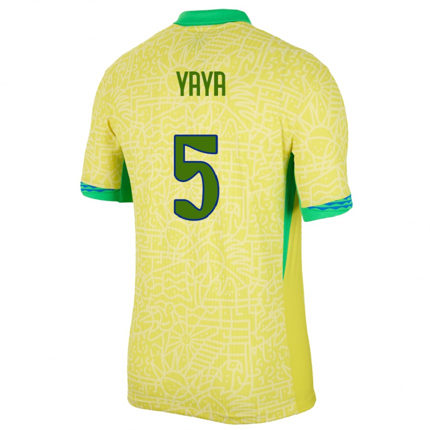 Kids Football Brazil Yaya #5 Yellow Home Jersey 24-26 T-Shirt Canada