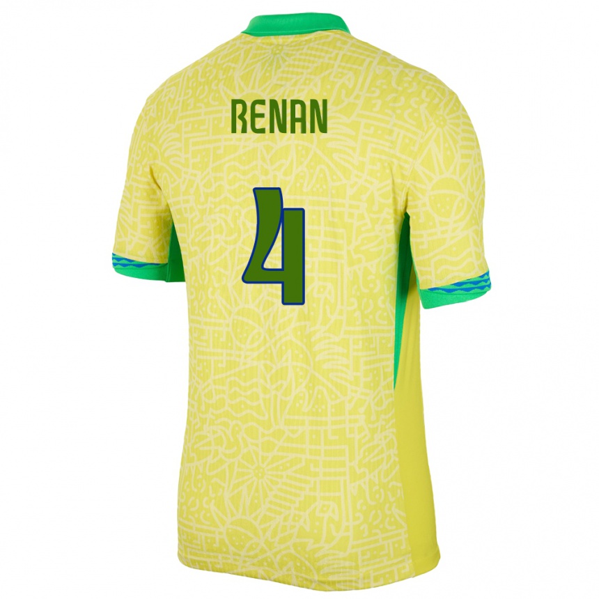 Kids Football Brazil Robert Renan #4 Yellow Home Jersey 24-26 T-Shirt Canada