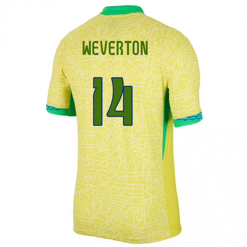 Kids Football Brazil Weverton #14 Yellow Home Jersey 24-26 T-Shirt Canada