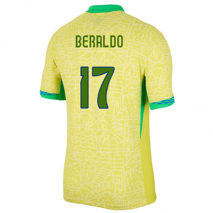 Kids Football Brazil Lucas Beraldo #17 Yellow Home Jersey 24-26 T-Shirt Canada