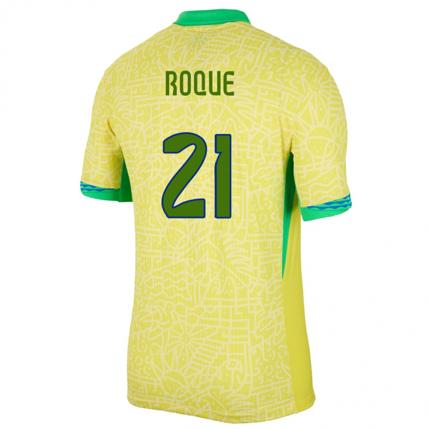 Kids Football Brazil Vitor Roque #21 Yellow Home Jersey 24-26 T-Shirt Canada