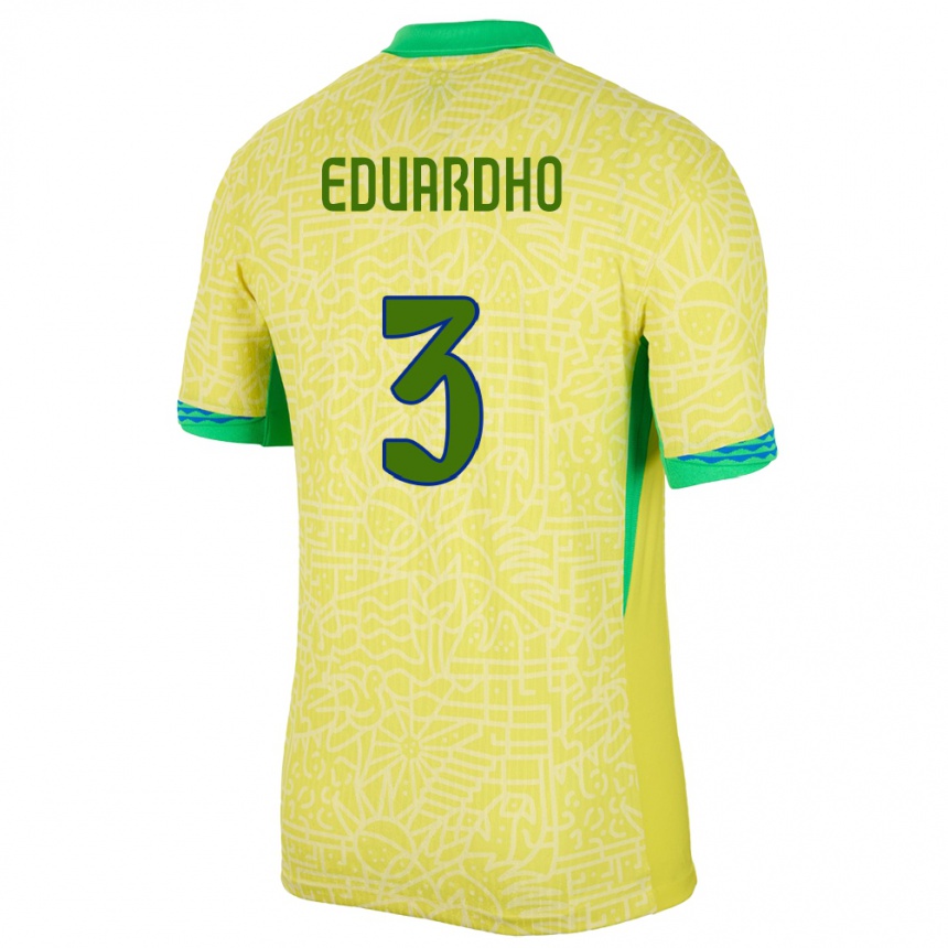 Kids Football Brazil Eduardho #3 Yellow Home Jersey 24-26 T-Shirt Canada