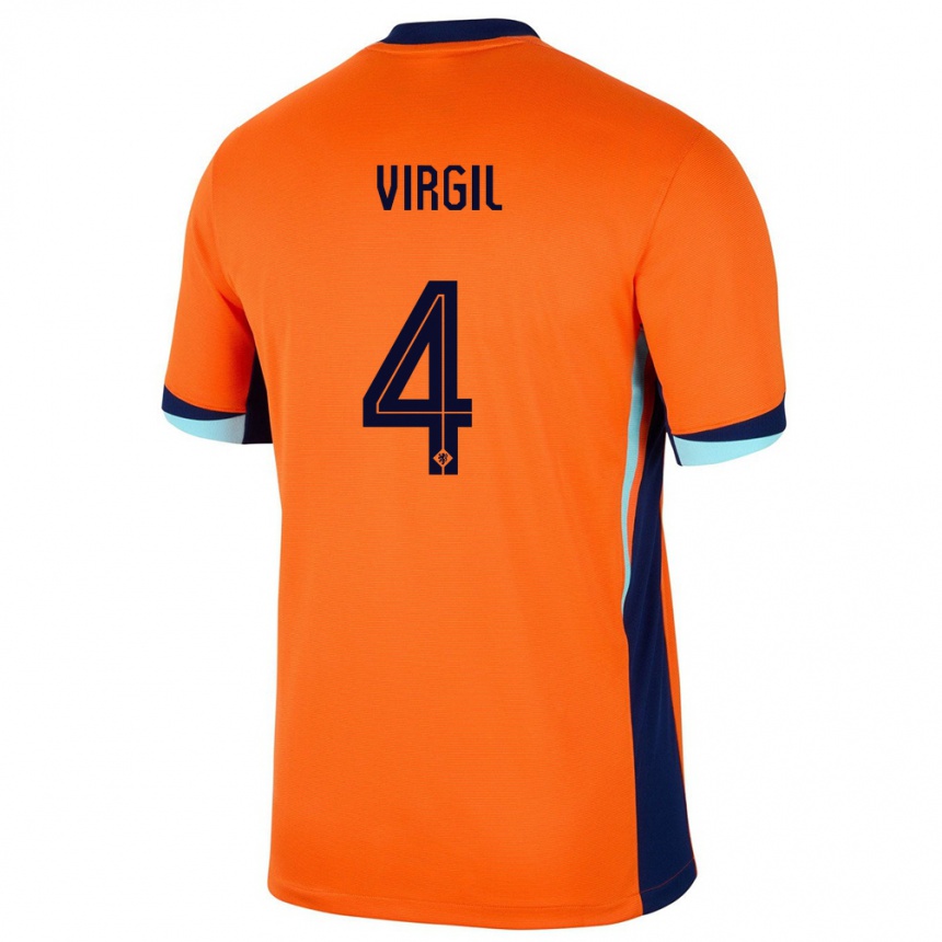 Kids Football Netherlands Virgil Van Dijk #4 Orange Home Jersey 24-26 T-Shirt Canada