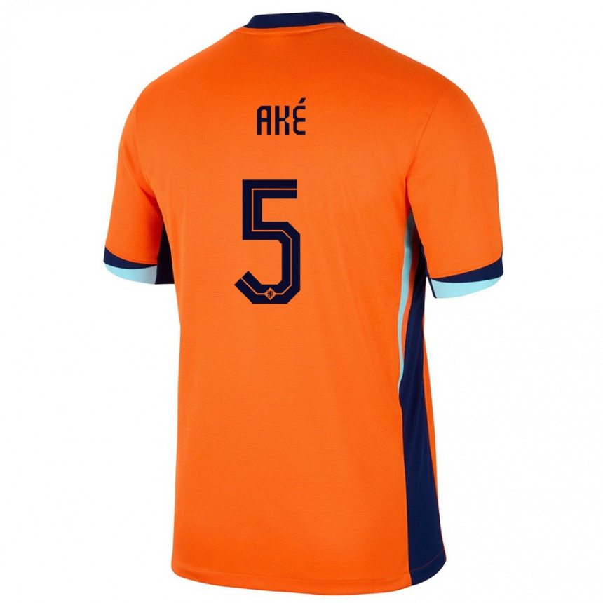 Kids Football Netherlands Nathan Ake #5 Orange Home Jersey 24-26 T-Shirt Canada