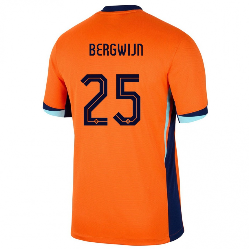 Kids Football Netherlands Steven Bergwijn #25 Orange Home Jersey 24-26 T-Shirt Canada