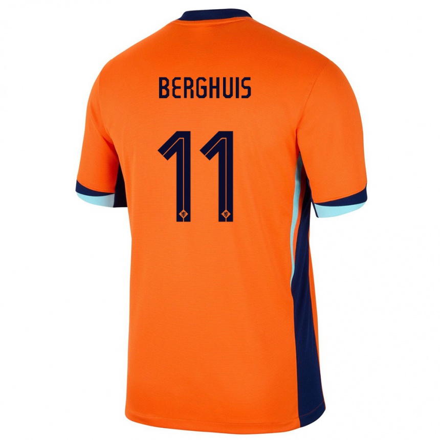 Kids Football Netherlands Steven Berghuis #11 Orange Home Jersey 24-26 T-Shirt Canada