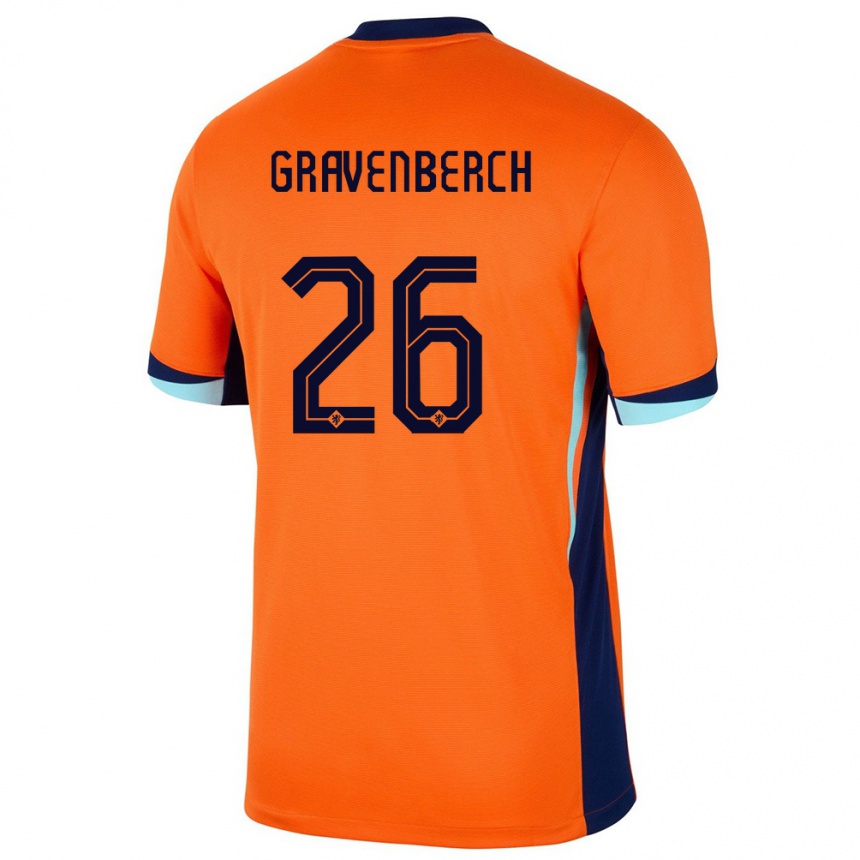 Kids Football Netherlands Ryan Gravenberch #26 Orange Home Jersey 24-26 T-Shirt Canada