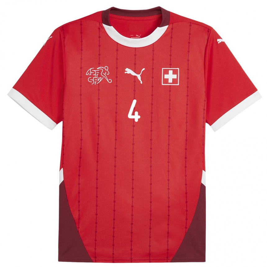 Kids Football Switzerland Nico Elvedi #4 Red Home Jersey 24-26 T-Shirt Canada