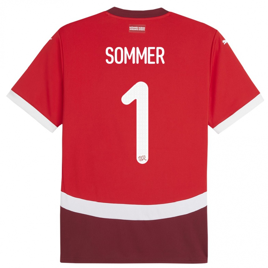 Kids Football Switzerland Yann Sommer #1 Red Home Jersey 24-26 T-Shirt Canada