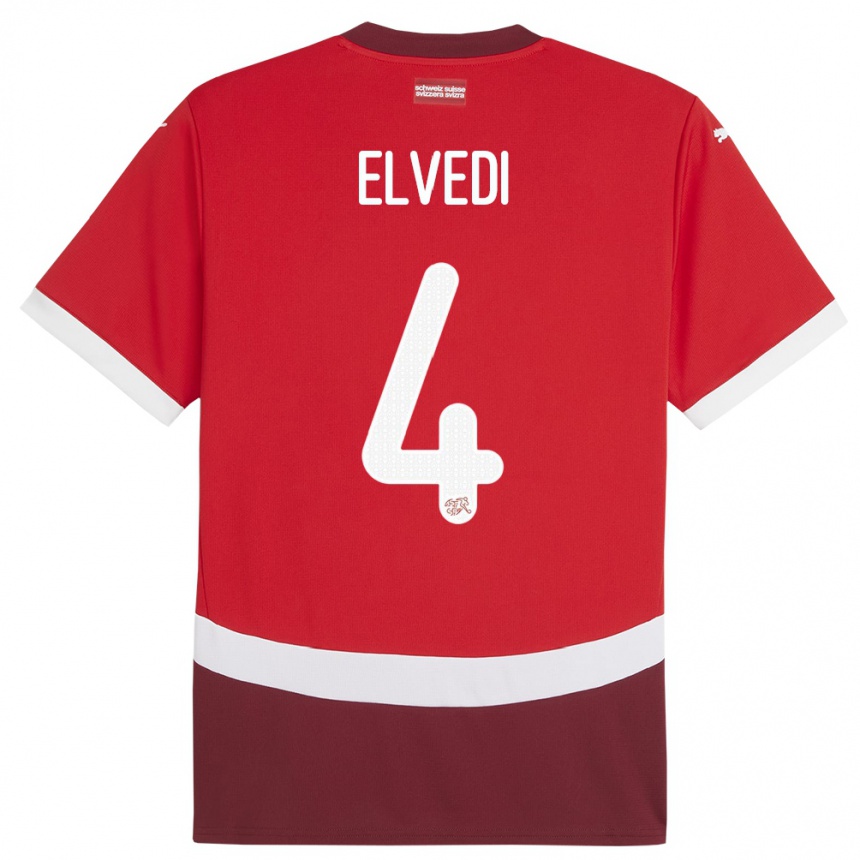 Kids Football Switzerland Nico Elvedi #4 Red Home Jersey 24-26 T-Shirt Canada