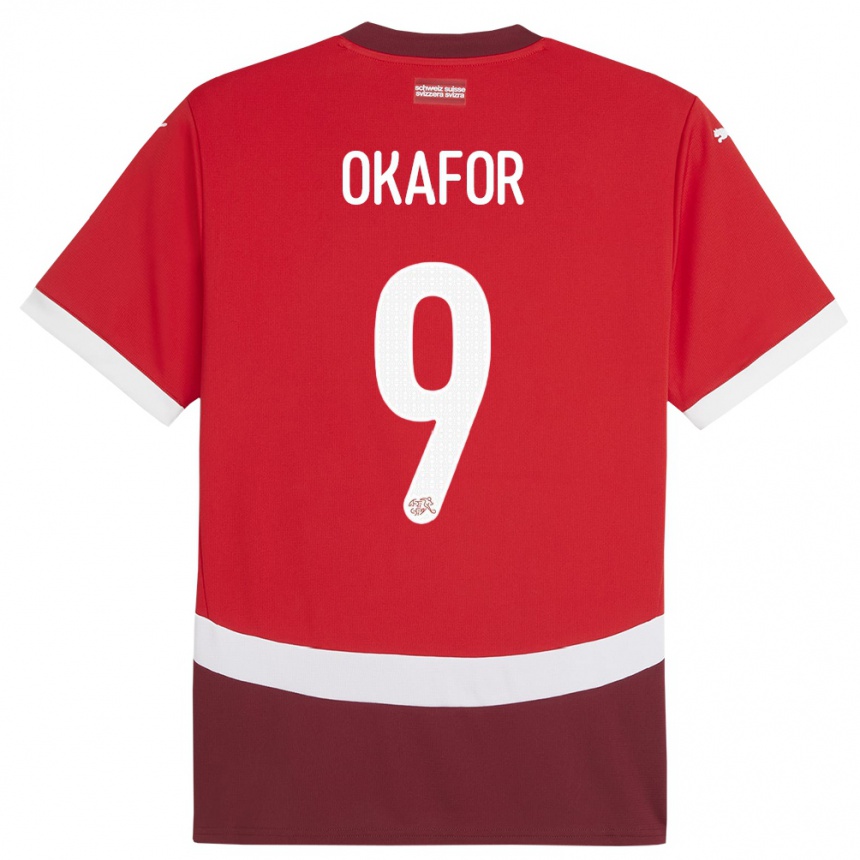 Kids Football Switzerland Noah Okafor #9 Red Home Jersey 24-26 T-Shirt Canada