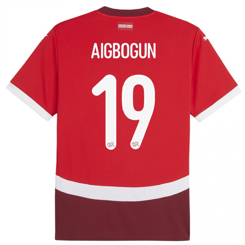 Kids Football Switzerland Eseosa Aigbogun #19 Red Home Jersey 24-26 T-Shirt Canada