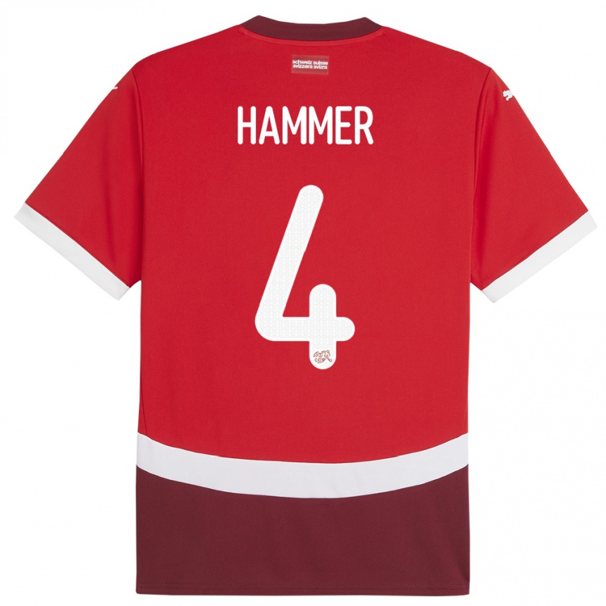 Kids Football Switzerland Pascal Hammer #4 Red Home Jersey 24-26 T-Shirt Canada