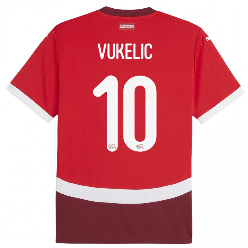 Kids Football Switzerland Mile Vukelic #10 Red Home Jersey 24-26 T-Shirt Canada