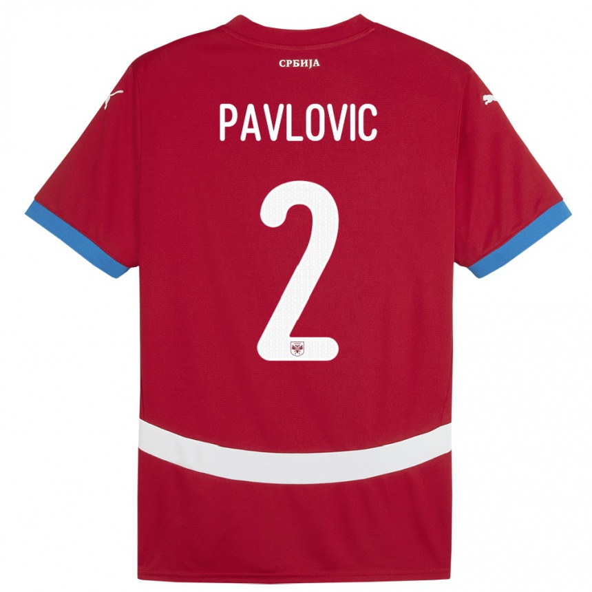 Kids Football Serbia Strahinja Pavlovic #2 Red Home Jersey 24-26 T-Shirt Canada