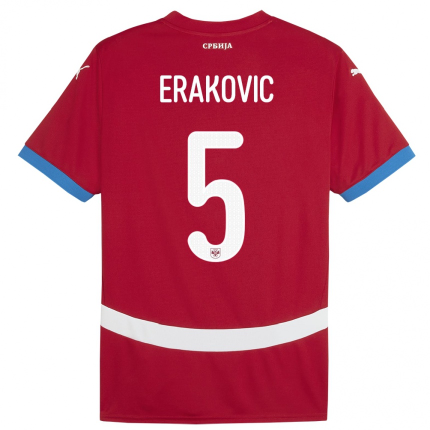 Kids Football Serbia Strahinja Erakovic #5 Red Home Jersey 24-26 T-Shirt Canada