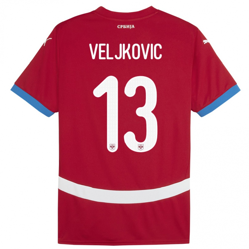 Kids Football Serbia Milos Veljkovic #13 Red Home Jersey 24-26 T-Shirt Canada