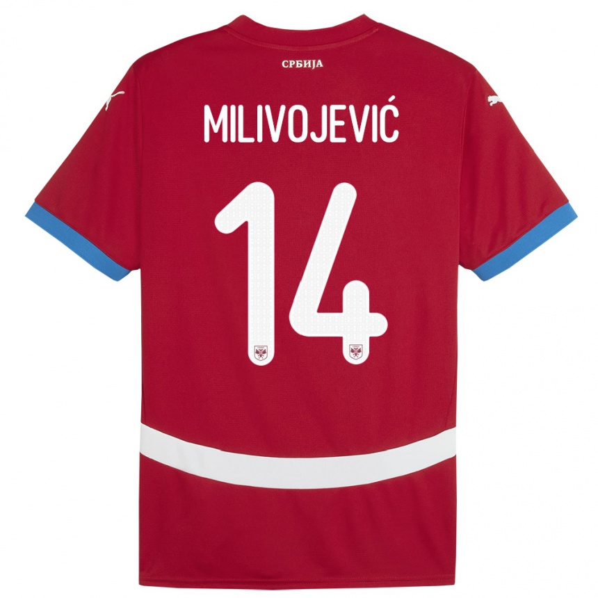 Kids Football Serbia Vesna Milivojevic #14 Red Home Jersey 24-26 T-Shirt Canada