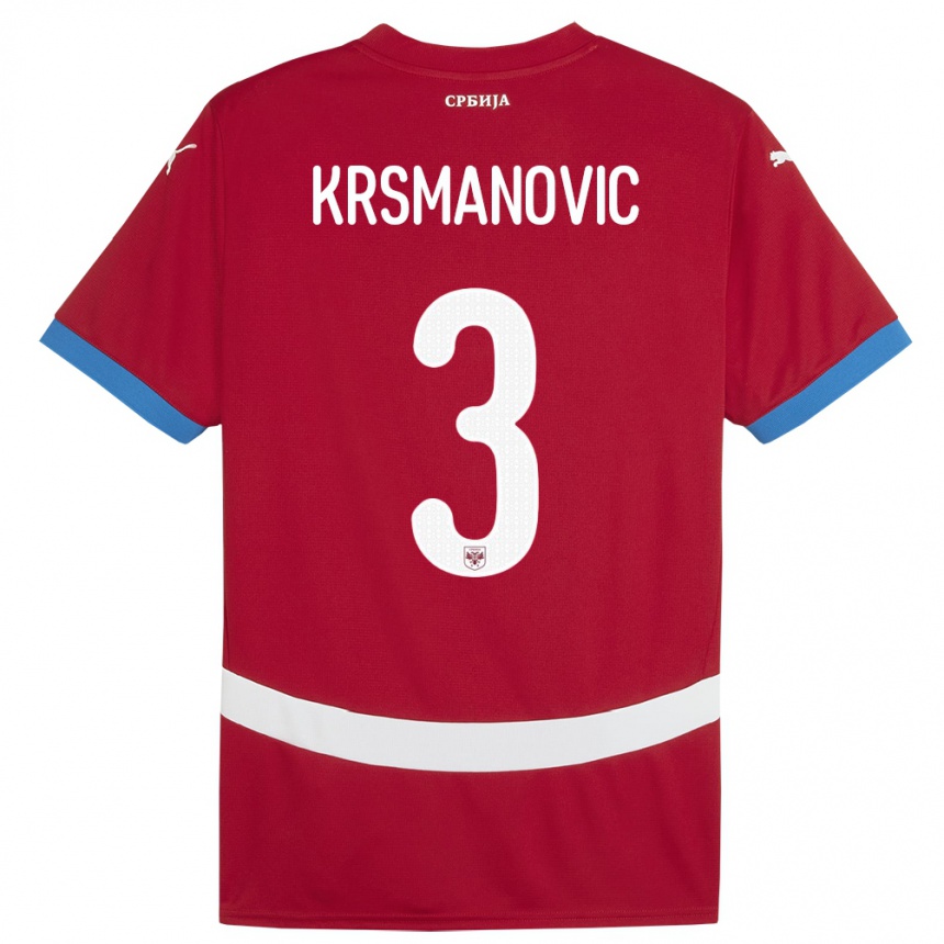 Kids Football Serbia Nemanja Krsmanovic #3 Red Home Jersey 24-26 T-Shirt Canada