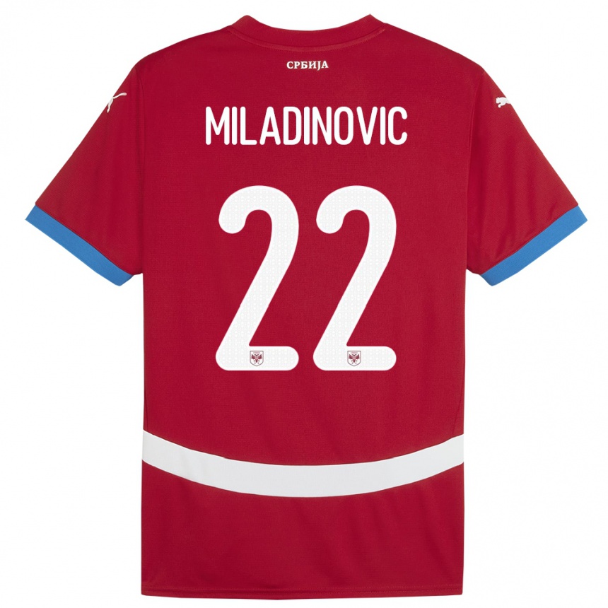 Kids Football Serbia Igor Miladinovic #22 Red Home Jersey 24-26 T-Shirt Canada