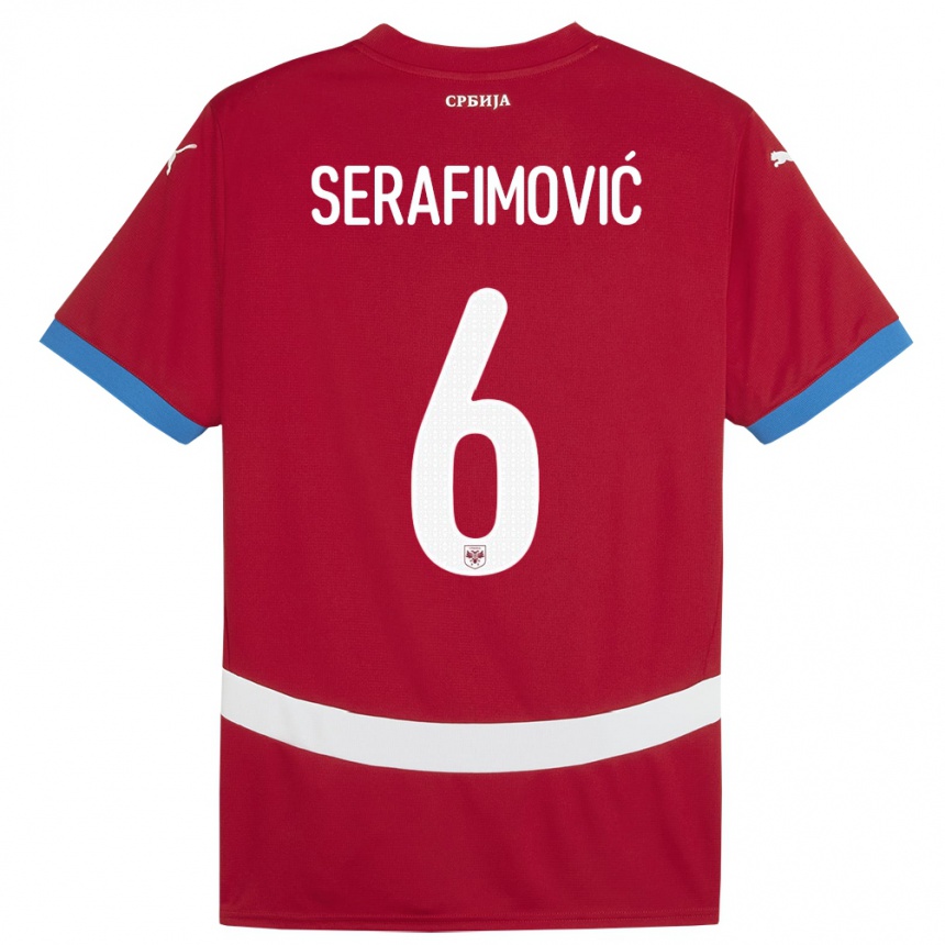 Kids Football Serbia Vojin Serafimovic #6 Red Home Jersey 24-26 T-Shirt Canada