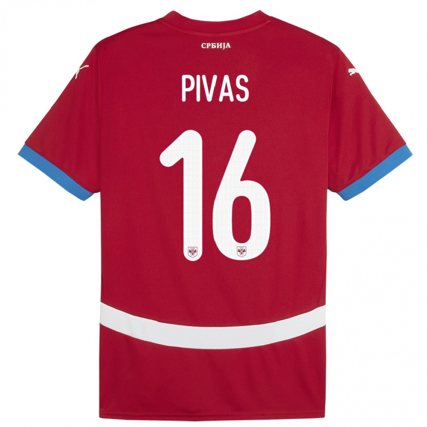 Kids Football Serbia Miodrag Pivas #16 Red Home Jersey 24-26 T-Shirt Canada