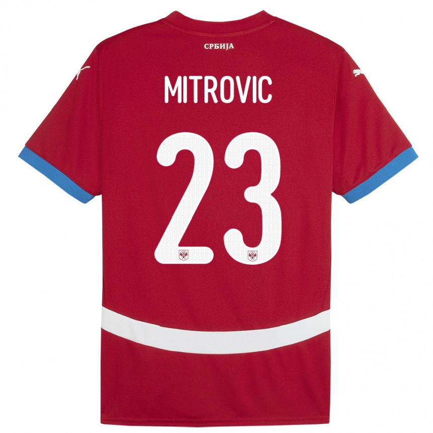 Kids Football Serbia Vuk Mitrovic #23 Red Home Jersey 24-26 T-Shirt Canada