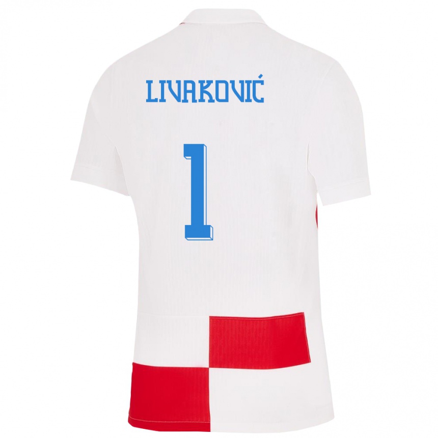 Kids Football Croatia Dominik Livakovic #1 White Red Home Jersey 24-26 T-Shirt Canada