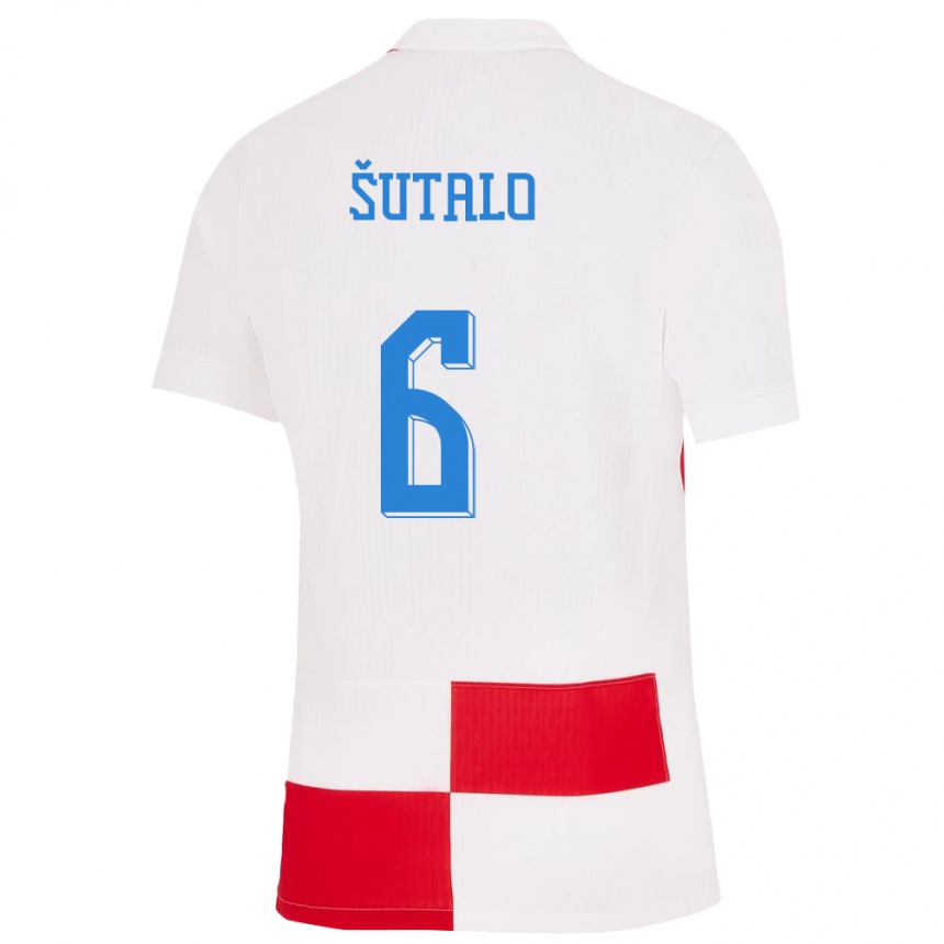 Kids Football Croatia Josip Sutalo #6 White Red Home Jersey 24-26 T-Shirt Canada