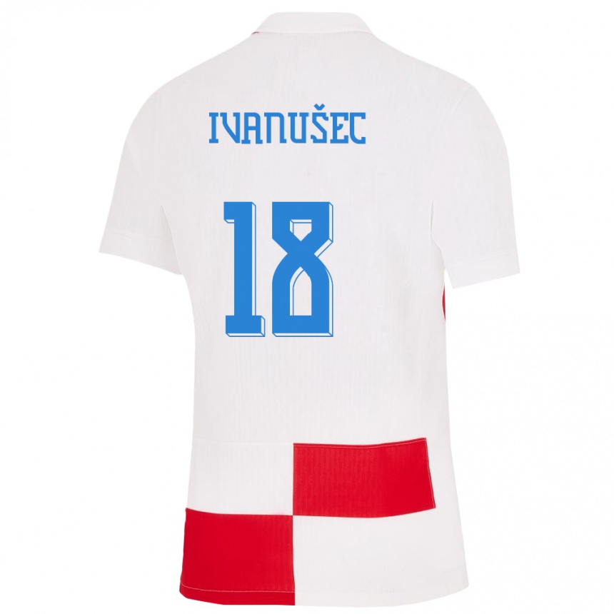 Kids Football Croatia Luka Ivanusec #18 White Red Home Jersey 24-26 T-Shirt Canada