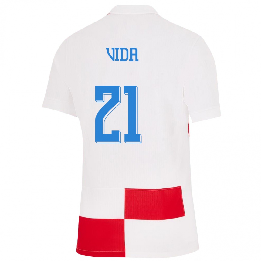 Kids Football Croatia Domagoj Vida #21 White Red Home Jersey 24-26 T-Shirt Canada