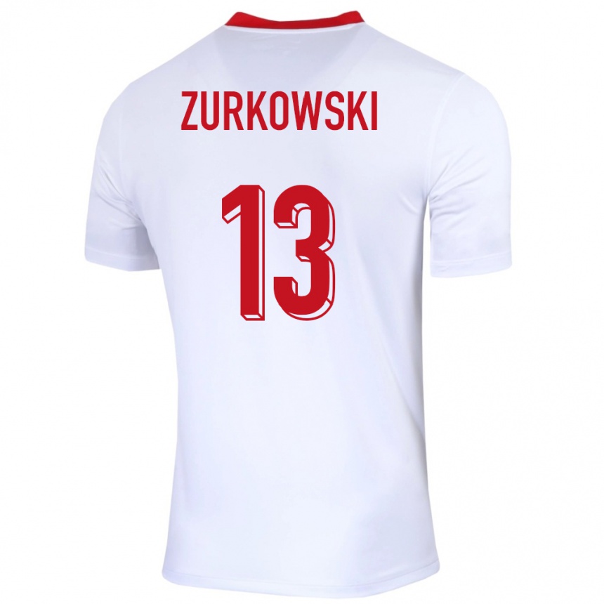 Kids Football Poland Szymon Zurkowski #13 White Home Jersey 24-26 T-Shirt Canada