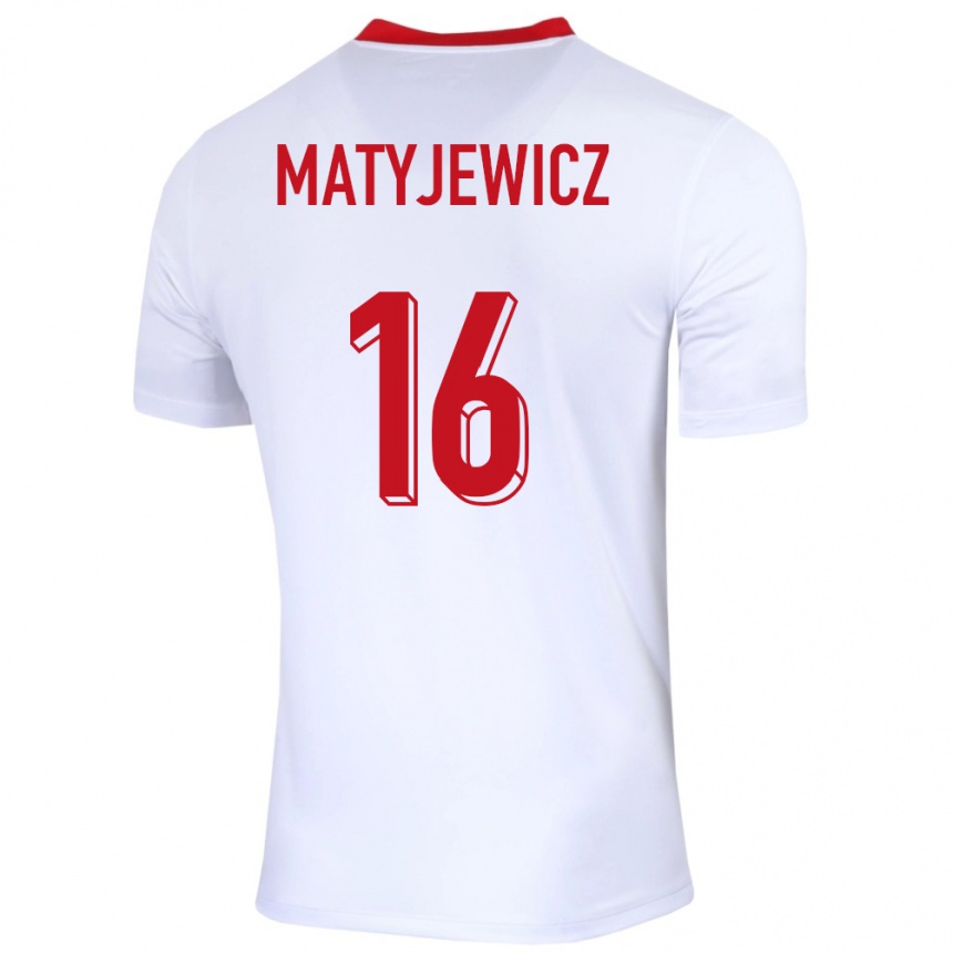 Kids Football Poland Wiktor Matyjewicz #16 White Home Jersey 24-26 T-Shirt Canada