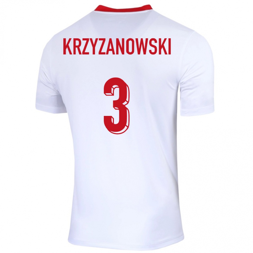 Kids Football Poland Jakub Krzyzanowski #3 White Home Jersey 24-26 T-Shirt Canada