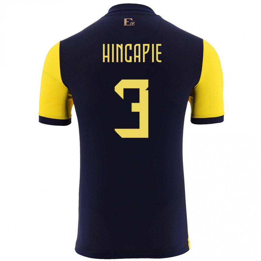 Kids Football Ecuador Piero Hincapie #3 Yellow Home Jersey 24-26 T-Shirt Canada